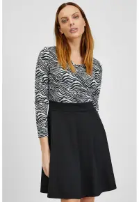 Rochie scurta cu croiala in A si decolteu in V - Alb/Negru