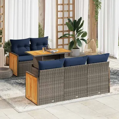Gossi set mobilier gradina cu perne 6 piese gri poliratan/lemn acacia