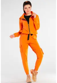 Pantaloni din bumbac cu snur si buzunare cargo - Portocaliu