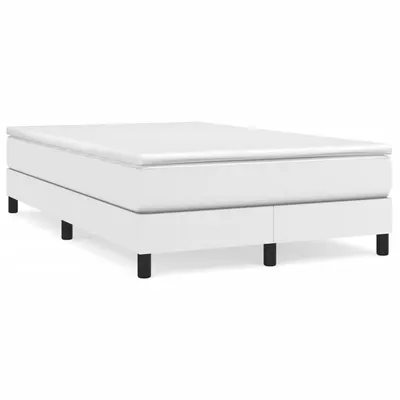 vidaXL Pat box spring cu saltea, alb, 120x190 cm, piele ecologică