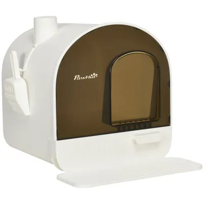 Letiera pentru pisici inchisa cu filtru, tava detasabila, PP, Alb si Negru 43x44x47cm PawHut | Aosom Romania