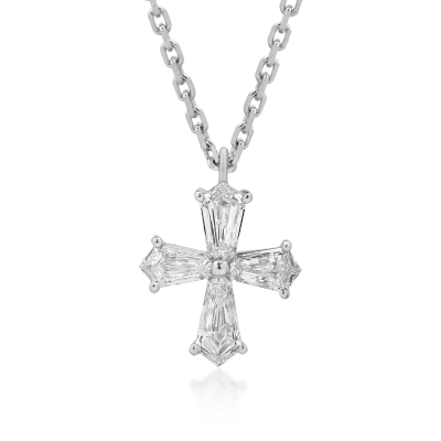 Lant cu pandantiv cruce din aur alb cu diamante kite de 0.52ct