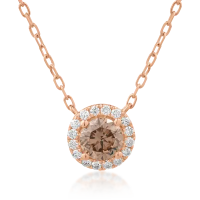 Lant cu pandantiv din aur roz cu diamant maro de 0.51ct si diamante transparente de 0.08ct