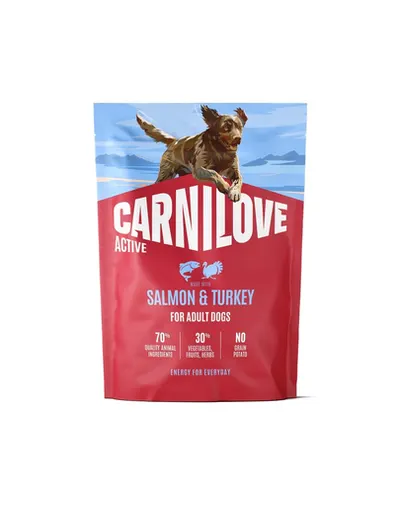Hrană câini activi CARNILOVE Active Dog Salmon and Turkey Adult 1,5 kg somon și curcan