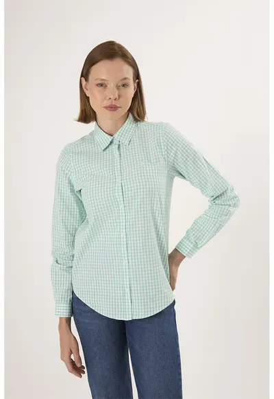 Camasa regular-fit cu model in carouri - Alb/Verde menta
