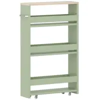 kleankin Cărucior de depozitare cu 3 niveluri cărucior de stocare etajeră pe roți cu mâner - 48 x 15 x 80 cm verde | Aosom Romania