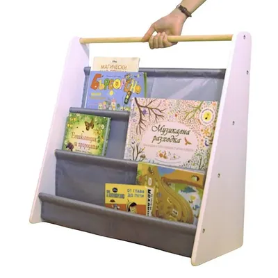 Organizator Ginger Home Nursery White din MDF si lemn de pin pentru carti si reviste copiijucariimateriale didactice si alte obiecte mici,design portabil cu maner,dimensiune 60X25X60 cm
