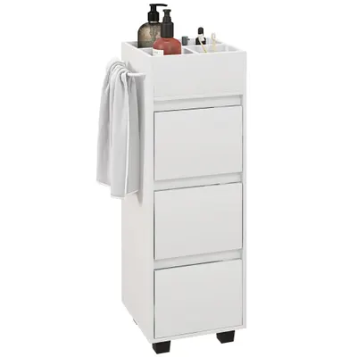 HOMCOM Mobilier de depozitare pentru baie cu 4 compartimente, 3 sertare și suport pentru prosoape, dim. 35 x 30 x 90 cm, alb | Aosom Romania