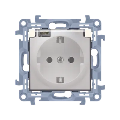 Priza Schuko IP44 cu garnitura de etansare, capac transparent 16 A, 250V~, crem, borne cu surub