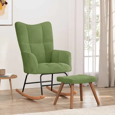 vidaXL Scaun balansoar cu taburet, verde deschis, catifea