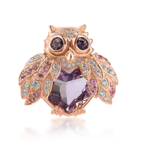 Brosa bufnita din aur roz cu pietre pretioase si semipretioase de 5.35ct