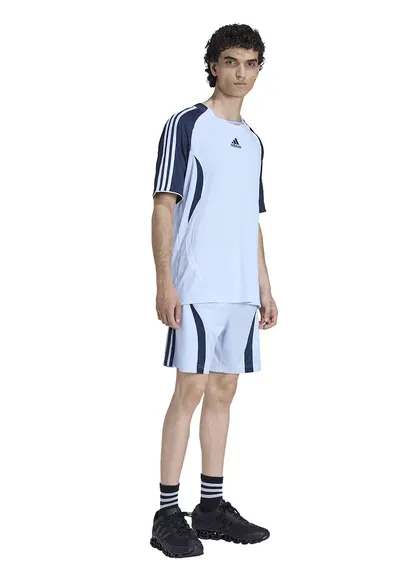 Tricou cu decolteu la baza gatului si garnituri contrastante - Albastru glaciar/Bleumarin