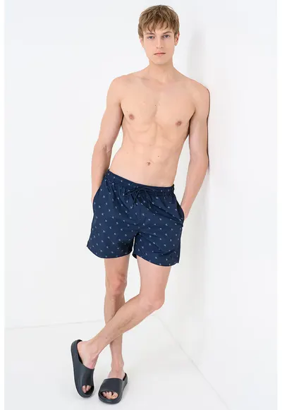 Pantaloni scurti de baie cu imprimeu - Bleumarin