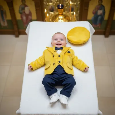 Costum elegant baieti David a, galben bleumarin