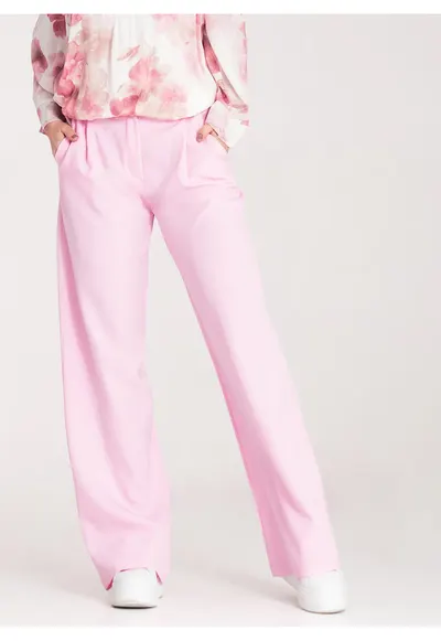 Pantaloni dama - eleganti - talie inalta - roz - poliester/elastan