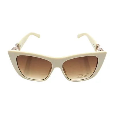 Ochelari de soare, damă, Tiara, alb-crem lucios, formă pătrată oversized, lentile maro deschis, protecție UV 400
