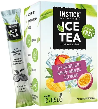 Ceai rece instant, mango și maracuja, 12 x 2.5 g, Instick