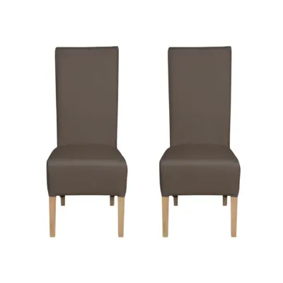 Set 2 scaune living VANESSA, picioare lemn natur, piele ecologica gri elefant, 47x60x110 cm