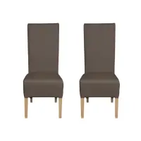 Set 2 scaune living VANESSA, picioare lemn natur, piele ecologica gri elefant, 47x60x110 cm