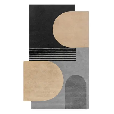 Covor negru/gri țesut manual din lână 120x180 cm Lozenge Monochrome – Flair Rugs