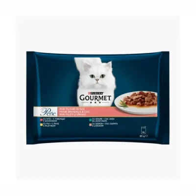 Set 4 buc x 85 gr Hrana umeda pentru pisici Gourmet Perle cu vita, pui, iepure somon