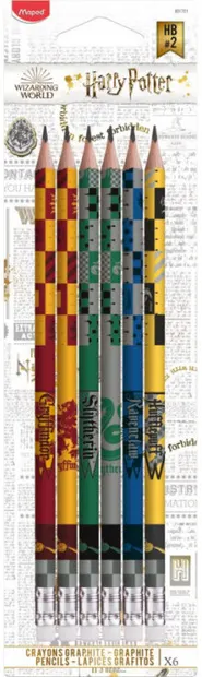Creioane grafit Maped Harry Potter - HB, cu guma de sters, 6 bucati