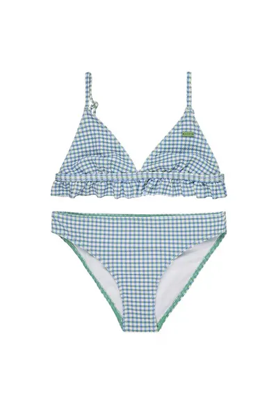 Costum de baie cu doua piese si model in carouri - Alb/Verde/Albastru