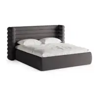 Pat matrimonial gri închis tapițat cu spațiu de depozitare cu somieră 200x200 cm Mount – Micadoni