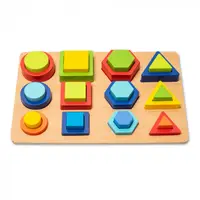 Puzzle 3D din Lemn in Cutie cu Forme Geometrice Colorate - Nurio
