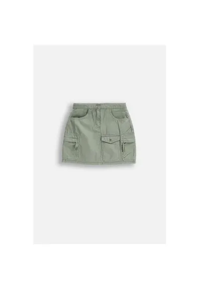 Fusta mini verde - bumbac - cu buzunare - pentru fete
