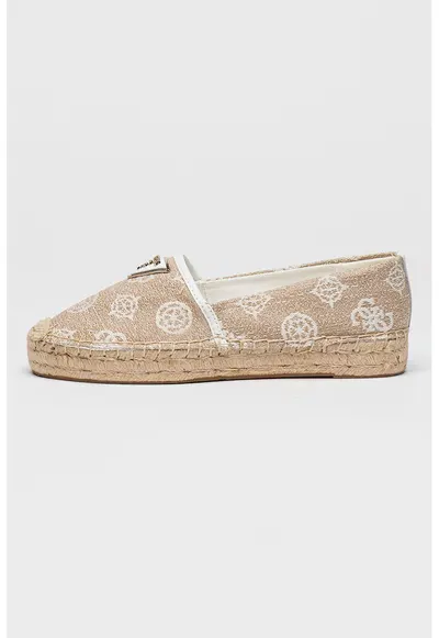 Pantofi loafer din material textil cu model logo - Maro nisip