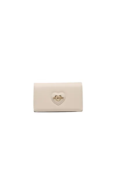 MOSCHINO - Geanta crossbody cu logo metalic - Bej