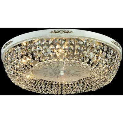 Plafoniera Diamant Crystal Garda,6 becuri dulie E14, 230V,D.45cm, H.13 cm,Aur Alb