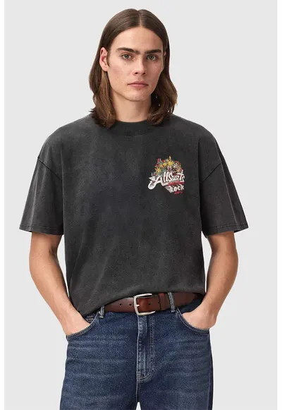 Tricou supradimensionat cu imprimeu - Rosu vermillion/Negru antracit