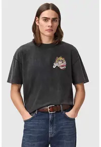 Tricou supradimensionat cu imprimeu - Rosu vermillion/Negru antracit