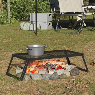 vidaXL Grătar de camping pliabil 58 x 31 x 2 cm Oțel aliat Negru