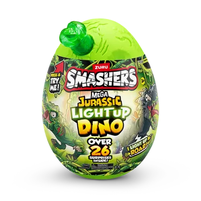 Figurina dinozaur in ou, Smashers, Mega Dino Jurassic Light-Up, Verde, S1