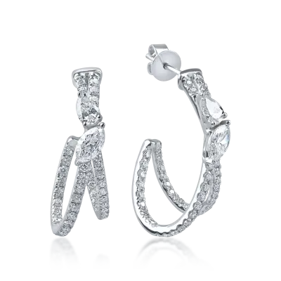 Cercei din aur alb cu diamante marquise, pear si rotunde microsetting de 1.8ct