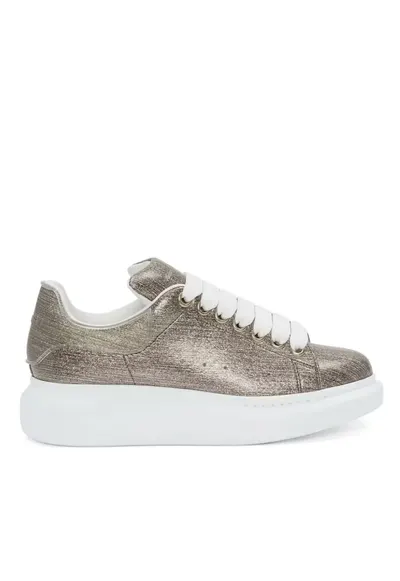 Gold Tone Metallic Effect Leather Sneakers - Alb/Auriu