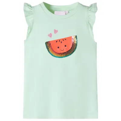 Tricou pentru copii cu mâneci cu volane, verde deschis, 128