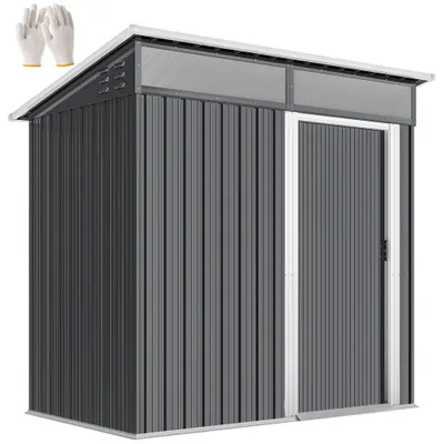 Outsunny Depozit de grădină, Casa de unelte cu ferestre, Orificii de ventilare, Ușă glisantă, Oțel impermeabil, rezistent la intemperii, Gri închis | Aosom Romania