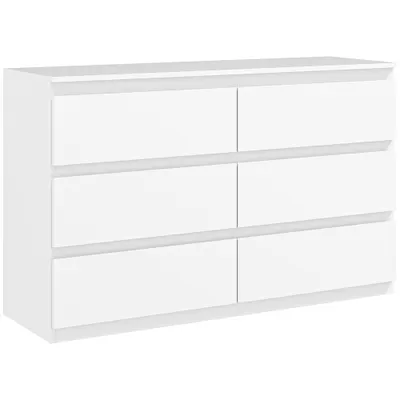 HOMCOM Comodă cu 6 Sertare și Picioare Antiderapante din Lemn, 120x39x75 cm, Alb | Aosom Romania
