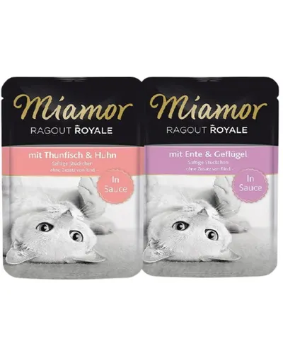 MIAMOR Ragout Royal plicuri in sos pentru pisici 24x100 g ton si pui, rata si pui
