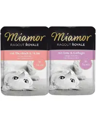 MIAMOR Ragout Royal plicuri in sos pentru pisici 24x100 g ton si pui, rata si pui