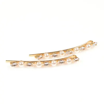 Set 2 agrafe par elegante cu perle si cristale stralucitoare, finisaj auriu