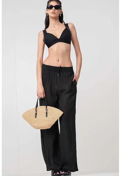 Pantaloni relaxed fit cu snur in talie - Negru