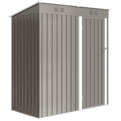 Outsunny Magazie de grădină din metal tip sprijinit 2 grile de aerisire acoperiș înclinat anti-UV 163x90x179cm Gri deschis | Aosom Romania