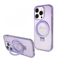 Husa MagSafe pentru Apple iPhone 15 Pro, Guess, IML Ring Stand Glitter, Mov