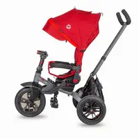 Tricicleta pentru copii Coccolle Pianti Ruby Red multifunctionala, cu roti din cauciuc gonflabil, sezut moale si ajustabil cu sistem de rotire 360 grade, 2 tipuri de suporti de picioare si saculet jucarii