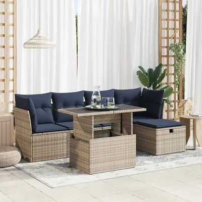 Gossi set mobilier gradina cu perne 6 piese gri poliratan/lemn acacia